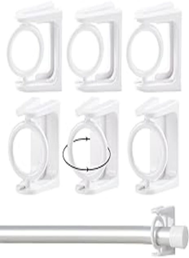 HASTHIP - HASTHIP® 6Pcs Round Hook Rotating Curtain Rod Bracket, Wall Mounted Rod Holder for Towel Bar Wardrobe Rod, Self Adhesive Rod Hanger for Shower Curtain Rod, Tier Curtains Rod - Image 1