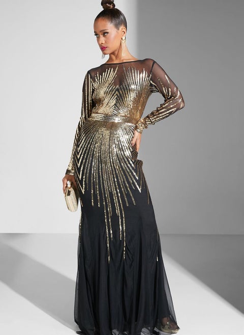 Sunray Sequin Mesh Detail Dress