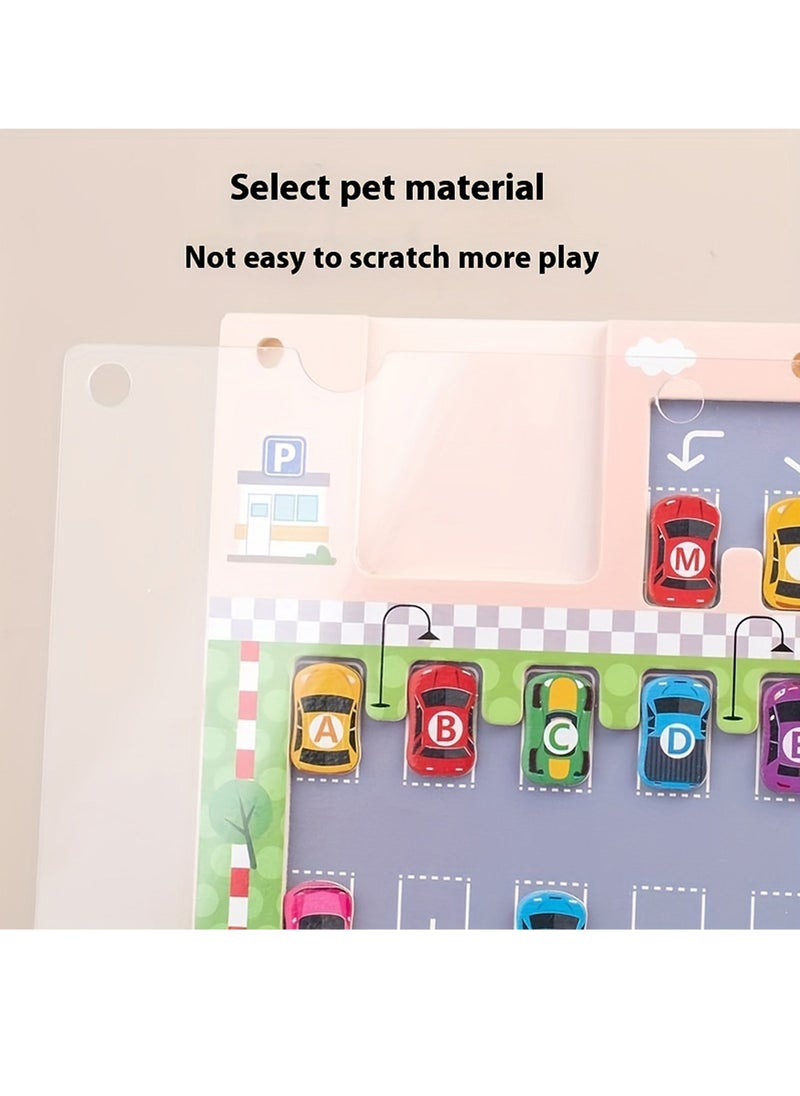 Montessori Alphabet Matching Magnetic Parking Lot Maze Game - Educational Toy For Early Learning, Hand-Eye Coordination & Letter Recognition Skills, Wooden Material - With 15 Word Cards