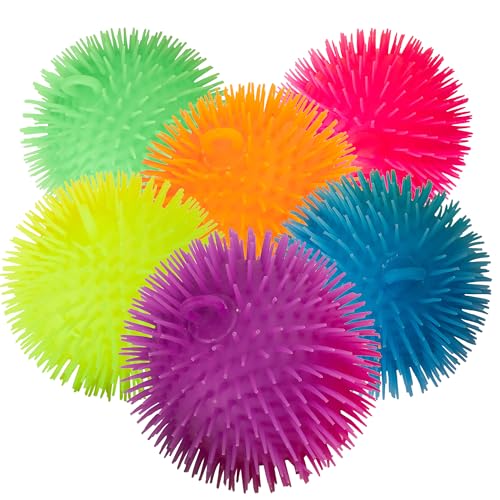 Playbees Soft Spiky Puffer Balls 6Pack 55 Inch Sensory Stress Relief Toy Assorted Colors Kids and Adults Fun Fidget Game - Image 1