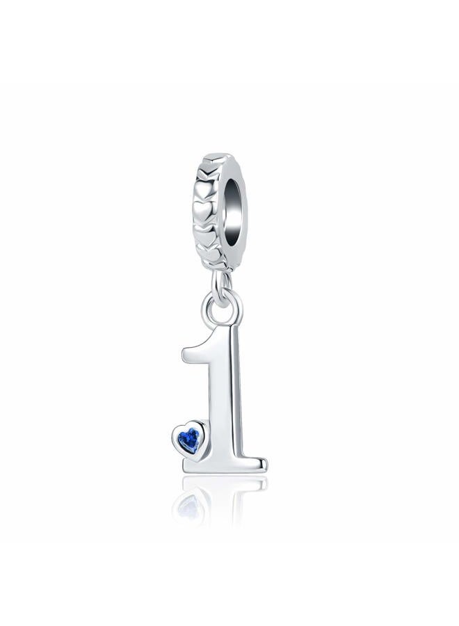 QeenseKc Lucky Number 1 2 3 4 5 6 7 8 9 Charm Initial Heart CZ Dangle Bead for Pandora Charm Bracelet, Metal crystal Rhinestone, synthetic crystal - Image 1