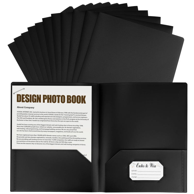 12pcs Black Presentation Folders with Pockets and Business Card Holder Cardboard Organizer - Image 2