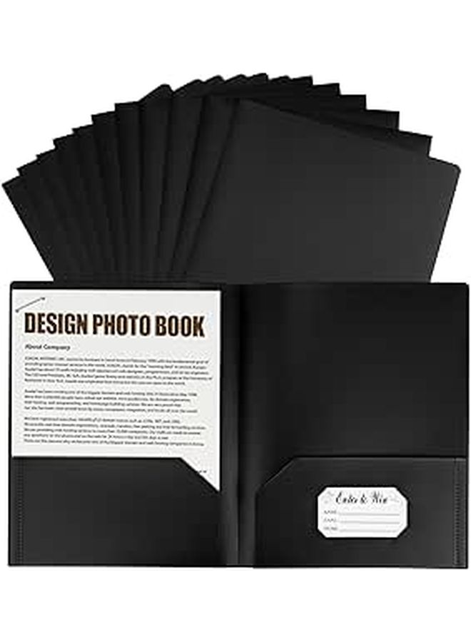12pcs Black Presentation Folders with Pockets and Business Card Holder Cardboard Organizer - Image 1