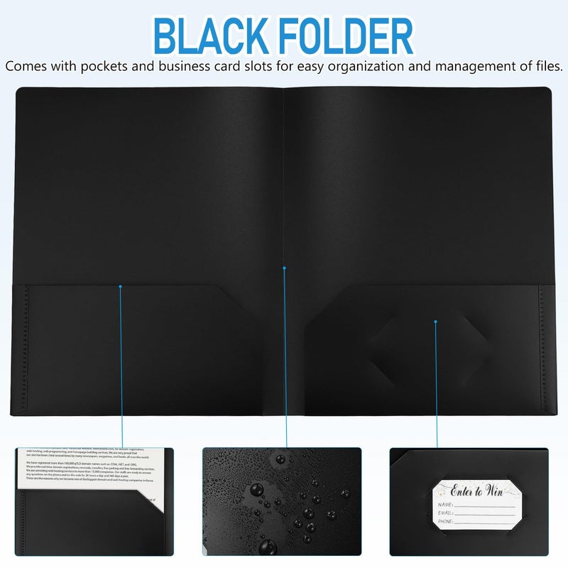 12pcs Black Presentation Folders with Pockets and Business Card Holder Cardboard Organizer - Image 4