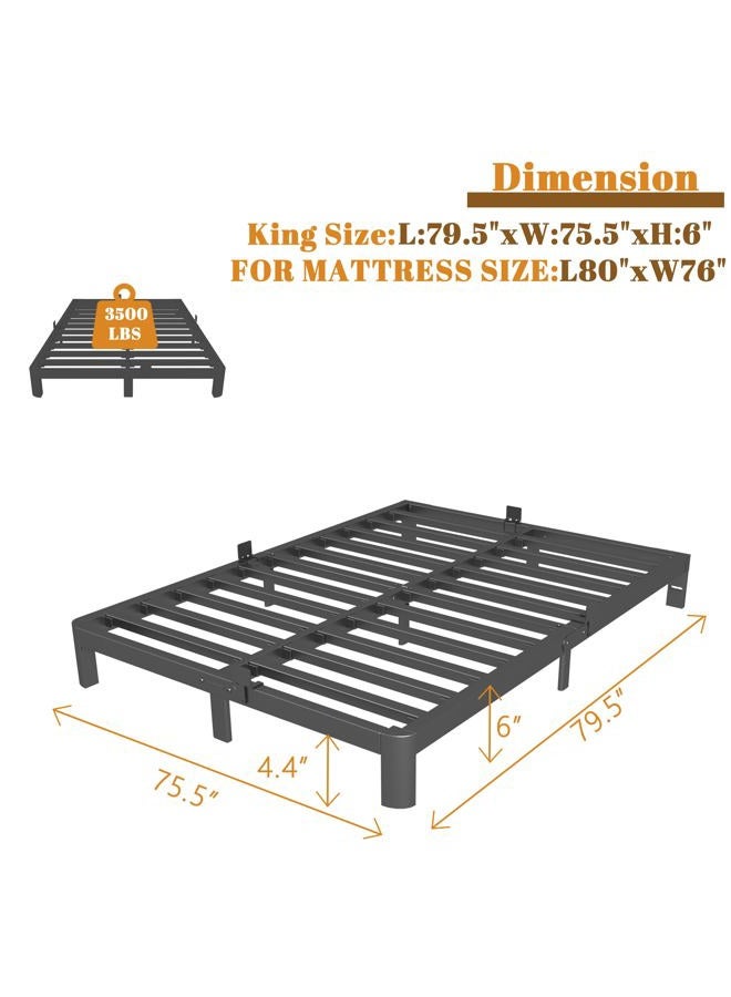 KOSOSO 6 Inch King Size Bed Frame with Metal Gaskets, Black Bed Frame King Size No Box Spring Needed, Heavy Duty Steel Platform Support, Round Corner Design, Reserved Holes, Noiseless, Easy Assembly - Image 2