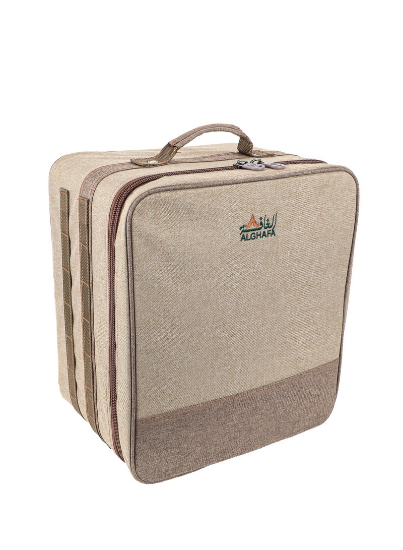 الغافة شنطة للرحلات ، عزبة مسافي للرحلات، شنطة كشتات، شنطة تخييم ، شنطة البر ، اللون خشبي، مقاس 45*35*25سم - Image 1