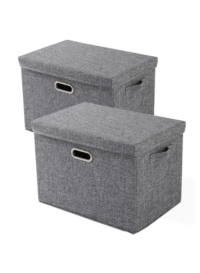 HOKIPO Polyester Linen Multipurpose Storage Bins With Lid For Cupboard, Home And Office, Grey, Medium, Pack Of 2 (Ar4369-M*2) - Image 1