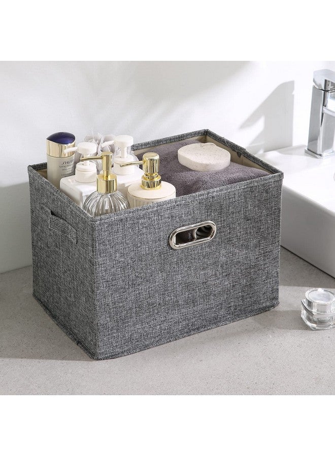 HOKIPO Polyester Linen Multipurpose Storage Bins With Lid For Cupboard, Home And Office, Grey, Medium, Pack Of 2 (Ar4369-M*2) - Image 2