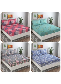 VAS COLLECTIONS VAS COLLECTIONS Prime Combo Pack of 4 Double Bedsheets with 8 Pillow Covers 160 TC Soft Brushed Glace Cotton Long Lasting Wrinkle Free 225X228 Cm Or 75X75 FtGreen WhitePink 
