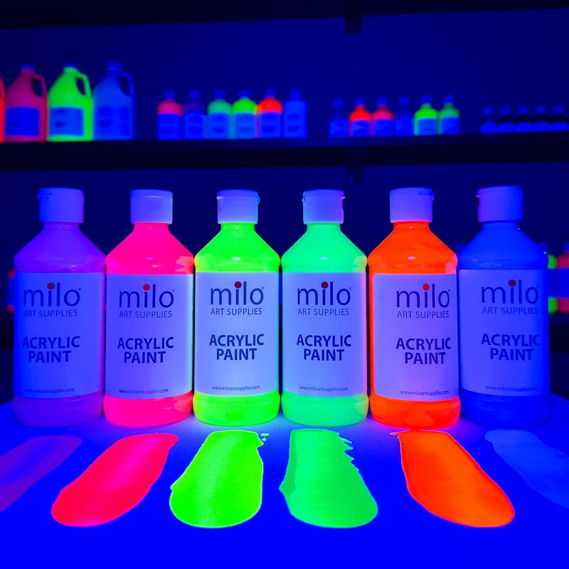 milo Fluorescent Acrylic Paint Set of 6 Colors | 4 oz Bottles | Student Neon Colors Acrylics Painting Pack | Made in the USA | Non-Toxic Art & Craft Paints for Artists, Kids, & Hobby Painters - Image 3