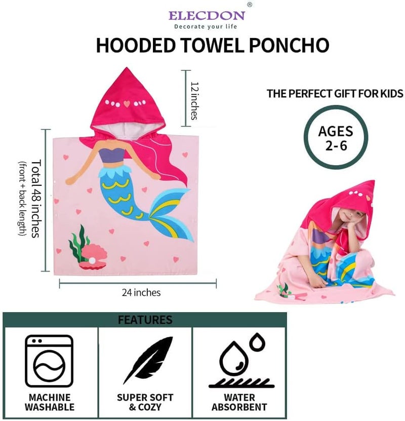 ELECDON Kids Bath Towel for 1-6 Years Toddler, Kids Hooded Towel, Microfiber Bath Towel Super Soft, Robe Poncho Bathrobe, Girls Swimming Beach Holiday Water Playing, Girls Beach Pool Bath Swim Coverups (1Pcs) - Image 4