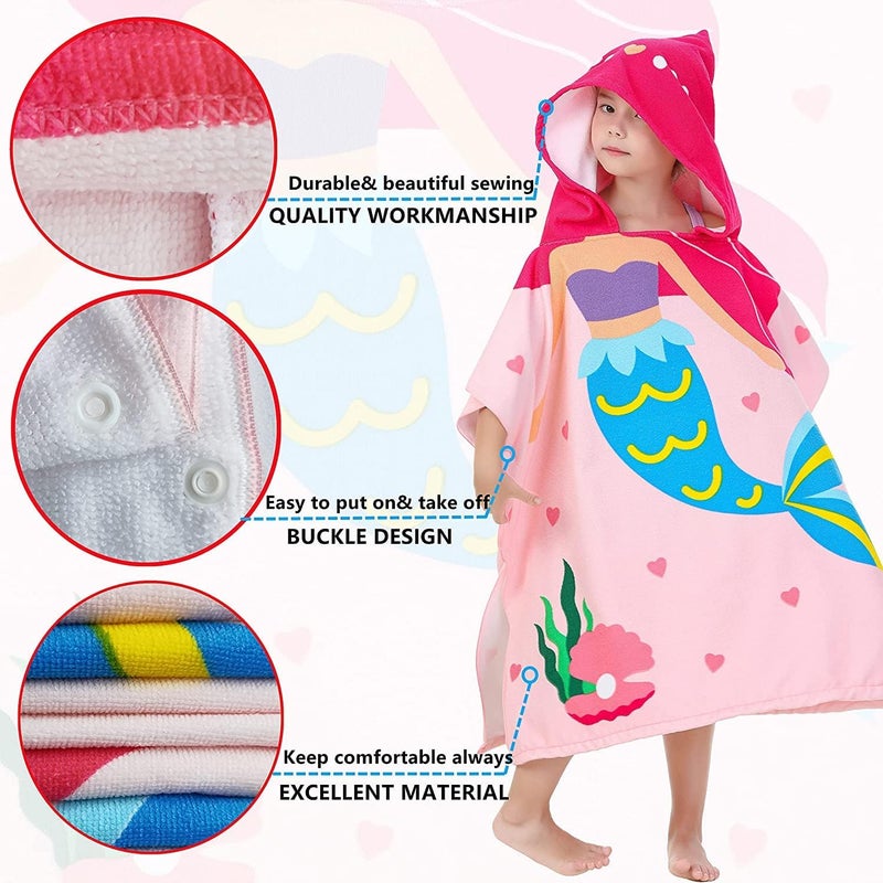 ELECDON Kids Bath Towel for 1-6 Years Toddler, Kids Hooded Towel, Microfiber Bath Towel Super Soft, Robe Poncho Bathrobe, Girls Swimming Beach Holiday Water Playing, Girls Beach Pool Bath Swim Coverups (1Pcs) - Image 2