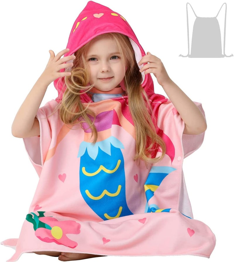 ELECDON Kids Bath Towel for 1-6 Years Toddler, Kids Hooded Towel, Microfiber Bath Towel Super Soft, Robe Poncho Bathrobe, Girls Swimming Beach Holiday Water Playing, Girls Beach Pool Bath Swim Coverups (1Pcs) - Image 3