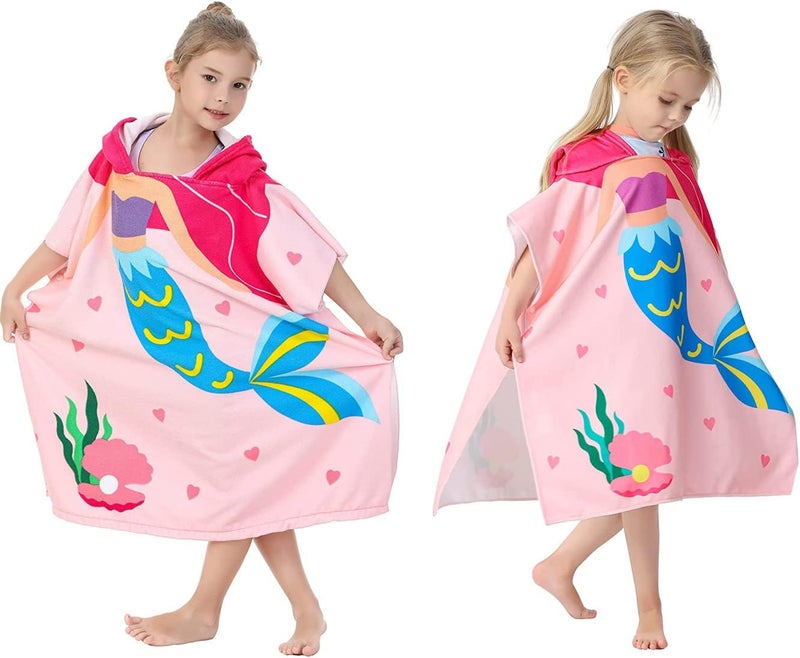 ELECDON Kids Bath Towel for 1-6 Years Toddler, Kids Hooded Towel, Microfiber Bath Towel Super Soft, Robe Poncho Bathrobe, Girls Swimming Beach Holiday Water Playing, Girls Beach Pool Bath Swim Coverups (1Pcs) - Image 1