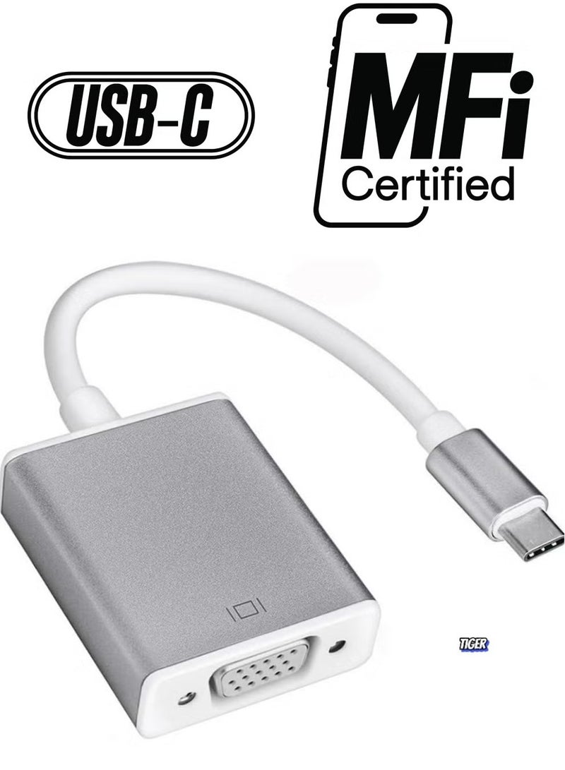 TIGER USB Type C to VGA Adapter – USB-C to VGA, Thunderbolt 3 to VGA Adapter, Full HD 1080P Video Output, Compatible with Multiple Branded Devices – Perfect for Laptops, PCs, Monitors & Projectors - Image 1