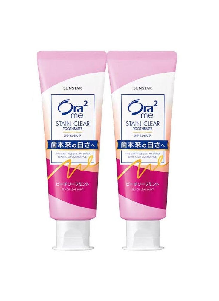Ora2 Ora2 Sunstar Stain Clear Whitening Toothpaste 130g Peach Leaf Mint,Pack of 2  - Image 1