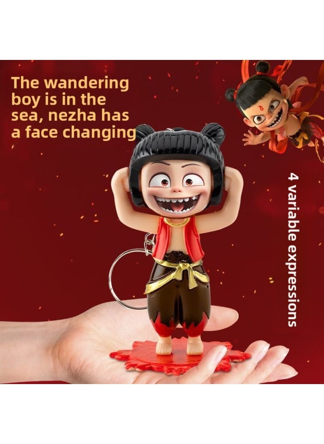 Generic - Nezha Nezha Expression Bag Face-changing Doll Toy Hand-made Creative Pressing Face-changing Doll Devil Boy Surrounding The World-Color:[5 Pieces] Nezha Face-changing Toys With 4 Variable Expressions - Image 1