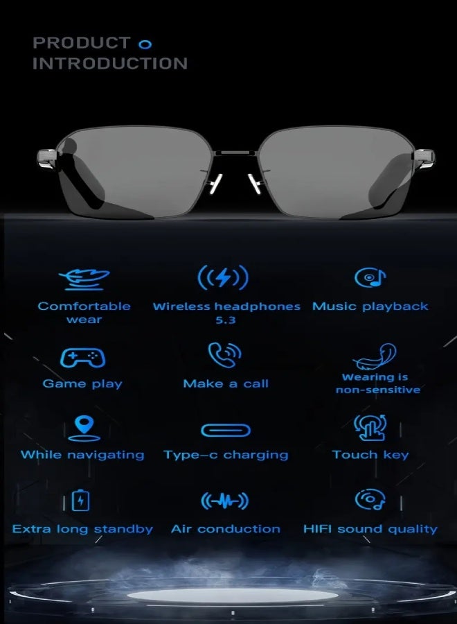 نظارات ذكية لاسلكية SG-12 PRO بتقنية التوصيل العظمي، بلوتوث 5.4، صوت Hi-Fi ستيريو عالي الدقة، تحكم باللمس، شحن Type-C، ميكروفون مدمج، تصميم خفيف للرياضة والجري وركوب الدراجات والألعاب والأنشطة الخارجية - Image 2