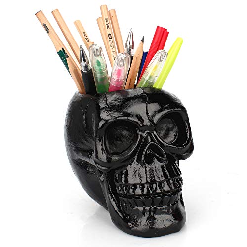 Arola Black Skull Pen & Pencil Holder Skeleton Key Holder Makeup Brush Holder flower pot Home Office Desk Supplies Organizer Accessory - Image 2