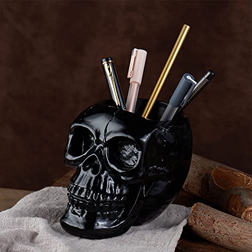 Arola Black Skull Pen & Pencil Holder Skeleton Key Holder Makeup Brush Holder flower pot Home Office Desk Supplies Organizer Accessory - Image 1