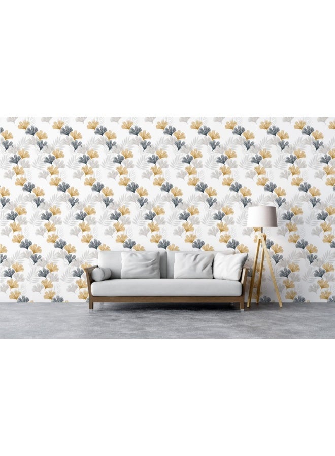 Home Gallery Ginkgo Biloba Flowers Seamless Pattern Fabric Wallpaper Covers An Area ​​Up To 4.2Mx3M With Adhesive  And Smoothing Tool - Image 1