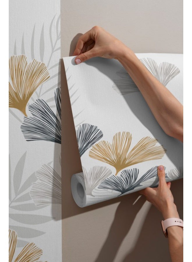 Home Gallery Ginkgo Biloba Flowers Seamless Pattern Fabric Wallpaper Covers An Area ​​Up To 4.2Mx3M With Adhesive  And Smoothing Tool - Image 2