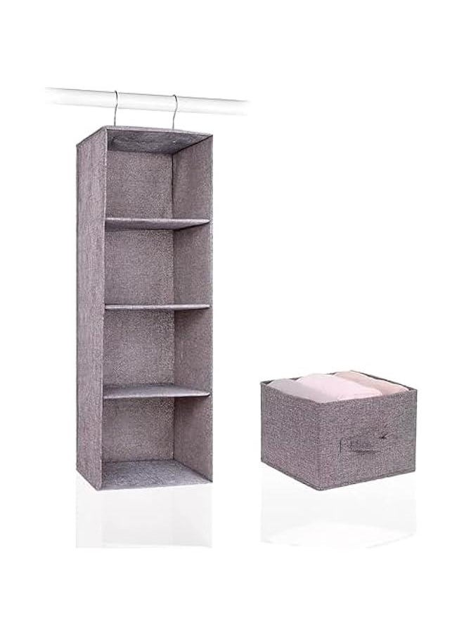 HOOKOR 4-Shelf Hanging Closet Organizer with 1-Drawer Divider Space Saver Foldable for Clothes Shoes, Hanging Shelves for Closet, Fabric 80x27x22CM(Dark Grey)  - Image 1