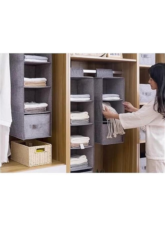 4-Shelf Hanging Closet Organizer with 1-Drawer Divider Space Saver Foldable for Clothes Shoes, Hanging Shelves for Closet, Fabric 80x27x22CM(Dark Grey)