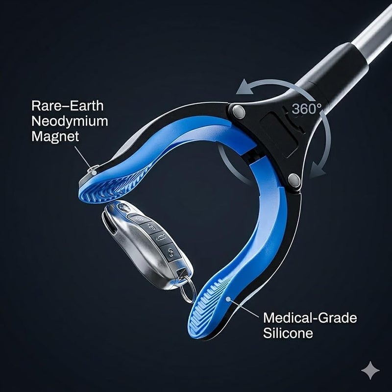 POPDA Grabber Reacher Tool - 32” Extra Long Foldable Gripper and Reaching Tool - Heavy Duty Pick Up Stick Grabbers for Seniors, Trash, Surgery Recovery Must Haves Gifts (Blue) - Image 3