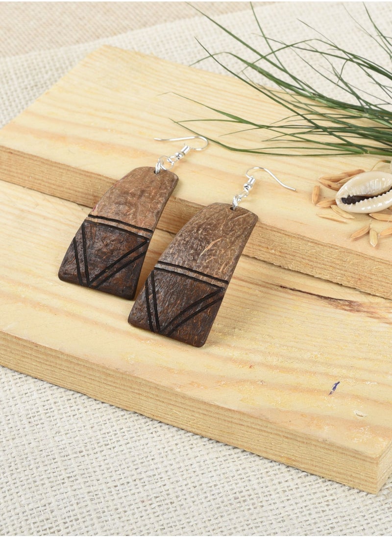 N & H N&H Eco-friendly Handmade Jewellery 4 Pairs Coconut Wooden Earrings Lightweight Hoopwire Earrings Bohemian Pendant Dangle Earrings Set  - Image 4