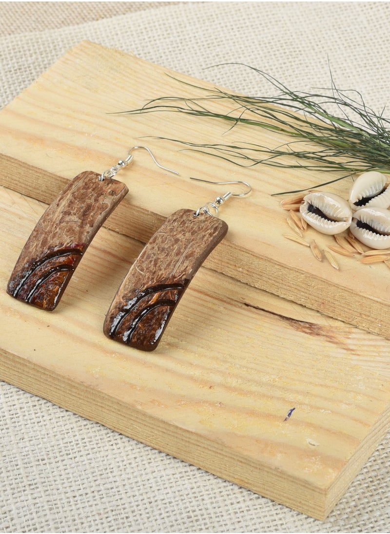 N & H N&H Eco-friendly Handmade Jewellery 4 Pairs Coconut Wooden Earrings Lightweight Hoopwire Earrings Bohemian Pendant Dangle Earrings Set  - Image 2