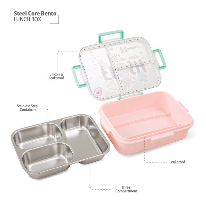 HydroBrew Steel Core Bento Lunch Box 3 Compartment 750ml – Fresh Pink - Image 2