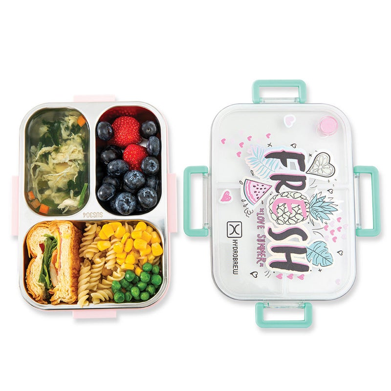 HydroBrew Steel Core Bento Lunch Box 3 Compartment 750ml – Fresh Pink - Image 4