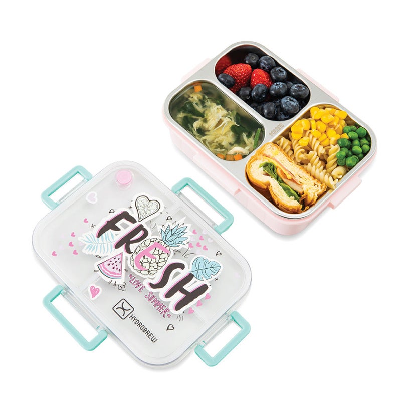 HydroBrew Steel Core Bento Lunch Box 3 Compartment 750ml – Fresh Pink - Image 5