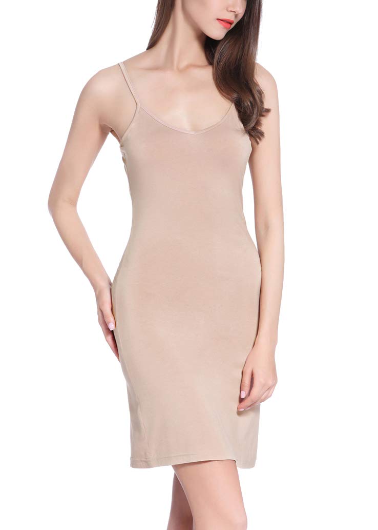 Coreal Women Long Spaghetti Strap Full Cami Slip Camisole Under Dress Liner,Large,Camel - Image 2