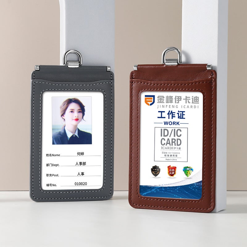 Genuine Leather Business Card Holder – Double-Sided Transparent with Lanyard - Image 3
