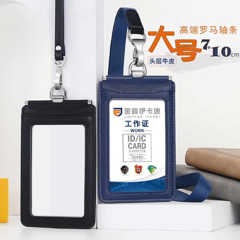 Genuine Leather Business Card Holder – Double-Sided Transparent with Lanyard - Image 2