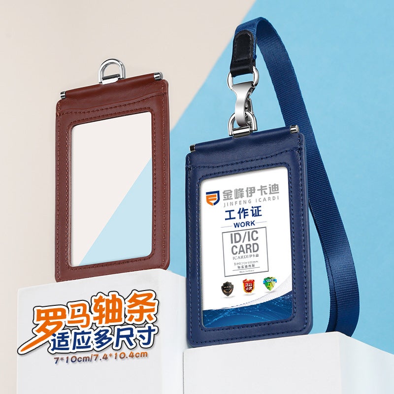 Genuine Leather Business Card Holder – Double-Sided Transparent with Lanyard - Image 5