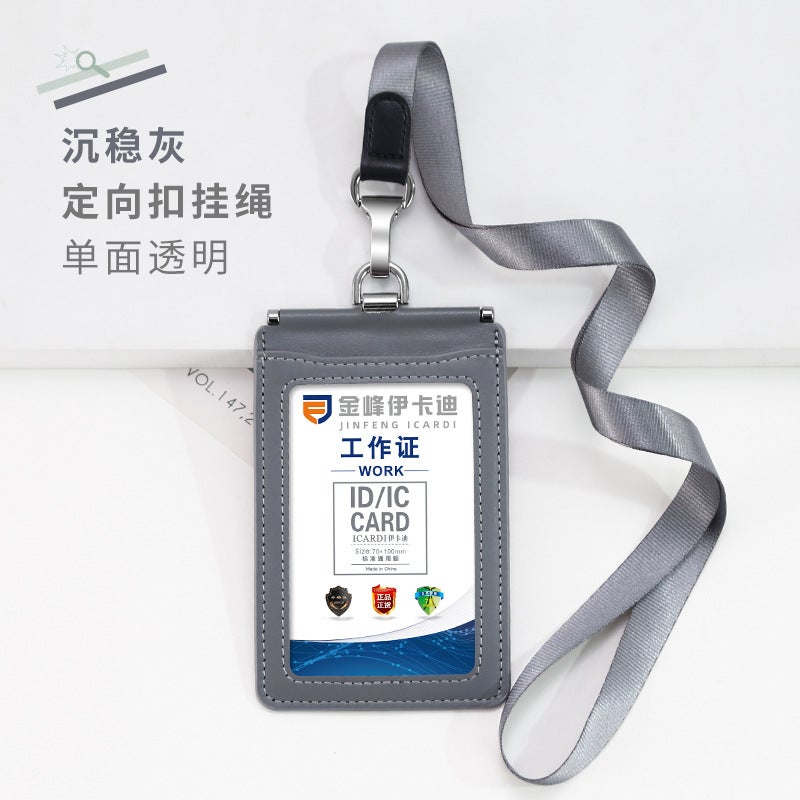 Genuine Leather Business Card Holder – Double-Sided Transparent with Lanyard - Image 1
