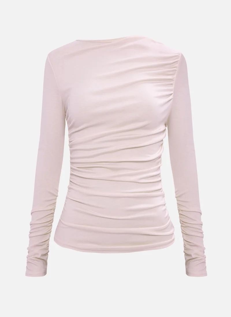 ليتشي قميص جيرسي مطاطي أحادي اللون بأكمام طويلة مع تكتلات