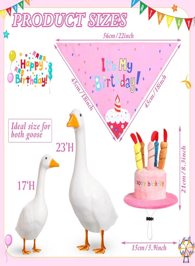 Dansydaisy Happy Birthday Goose Outfit with Cake Hat and Bandana for 23" Cement/Plastic Goose Decorations (Pink) - Image 2