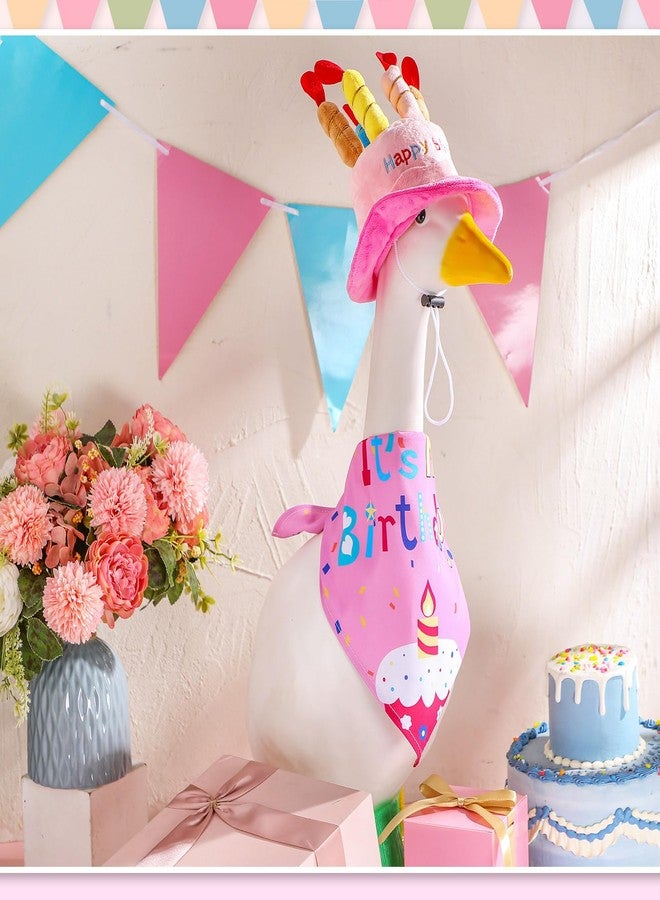 Dansydaisy Happy Birthday Goose Outfit with Cake Hat and Bandana for 23" Cement/Plastic Goose Decorations (Pink) - Image 4