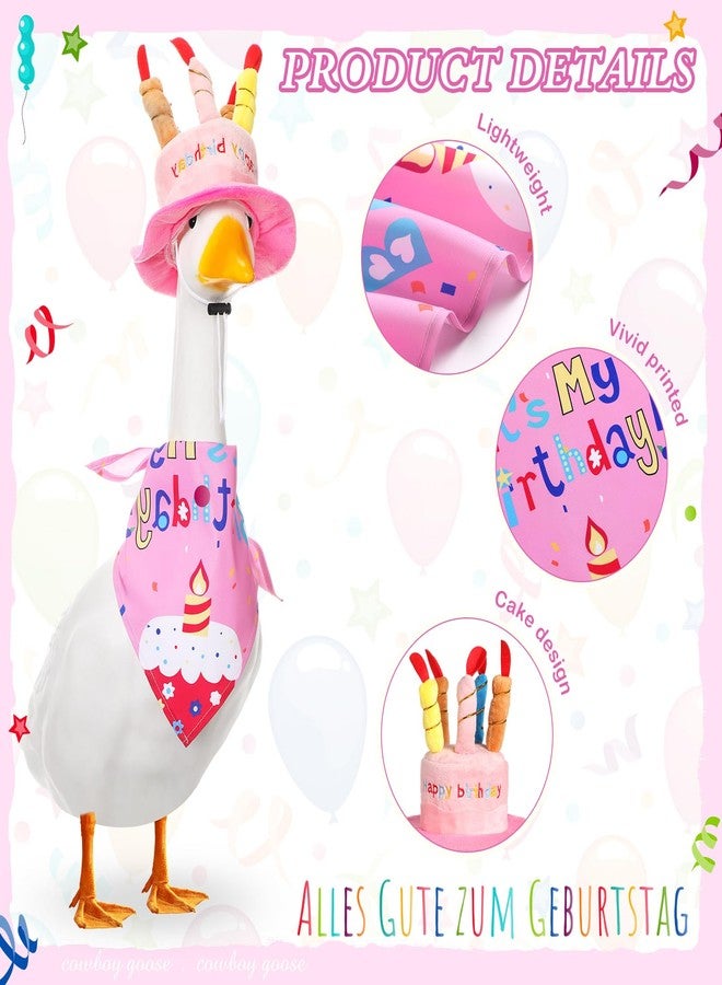 Dansydaisy Happy Birthday Goose Outfit with Cake Hat and Bandana for 23" Cement/Plastic Goose Decorations (Pink) - Image 3