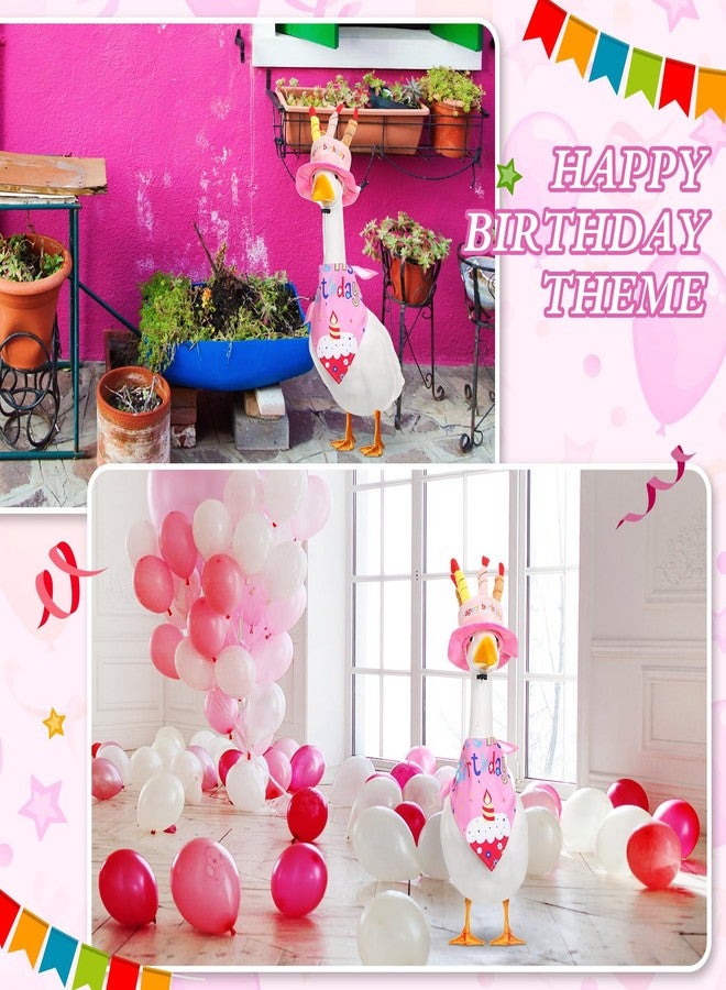 Dansydaisy Happy Birthday Goose Outfit with Cake Hat and Bandana for 23" Cement/Plastic Goose Decorations (Pink) - Image 5