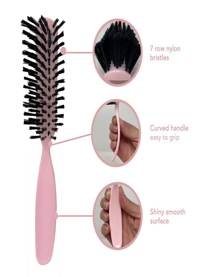 Styling Gear Detangling Hair Brush Nylon Bristles 7 Row Teasing Womens Brush For Thick Hair Small Travel Hairbrush Brush For Hair 2 Pcs. (Light Pink) - Image 4