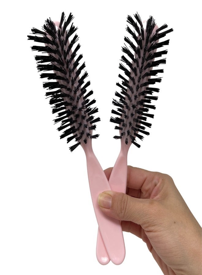 Styling Gear Detangling Hair Brush Nylon Bristles 7 Row Teasing Womens Brush For Thick Hair Small Travel Hairbrush Brush For Hair 2 Pcs. (Light Pink) - Image 1