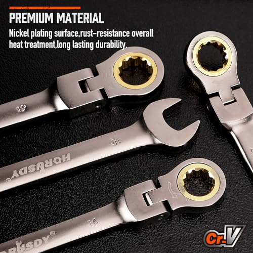 HORUSDY 12-Piece Metric Flex-Head Ratcheting Wrench Set with Organizer | 8-19 mm Ratchet Combination Wrenches Set | 72-Teeth | Chrome Vanadium Steel - Image 4