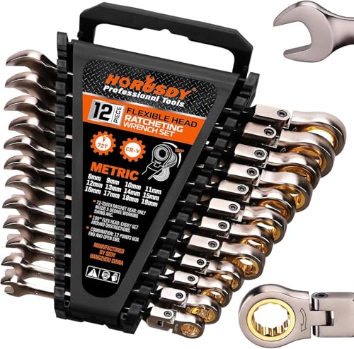 HORUSDY 12-Piece Metric Flex-Head Ratcheting Wrench Set with Organizer | 8-19 mm Ratchet Combination Wrenches Set | 72-Teeth | Chrome Vanadium Steel - Image 1