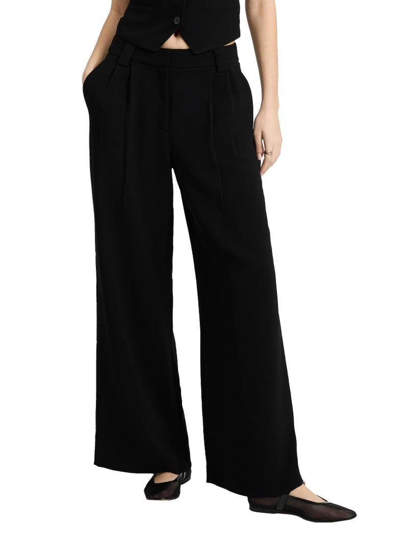 EXPRESS Womenâ€™s High Waisted Relaxed Fit Trousers â€“ Tailored Wide Leg Dress Pant for Work, Events, or Casual Wear â€“ Black - Image 1