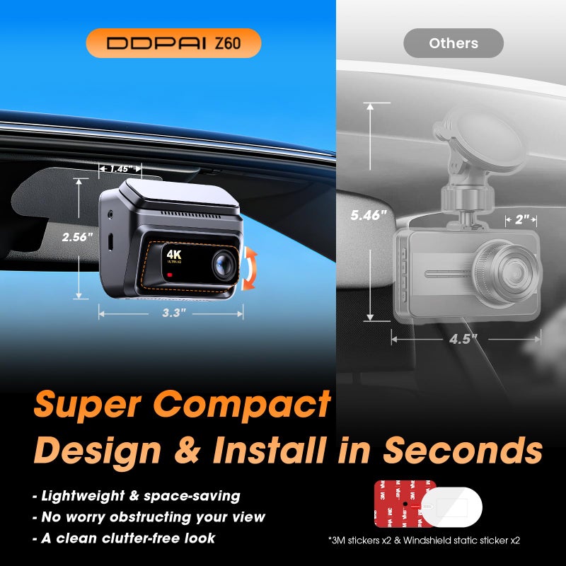 DDPAI 3 Channel Dash Cam Front and Rear, 4K+2K+1080P Triple Dashcam for Cars with Dual 32G eMMC Storage Car Camera Dashcam, GPS,WiFi 6,3" IPS, AI ISP Night Vision,7 Days Parking Mode,Z60 Ï€link - Image 5